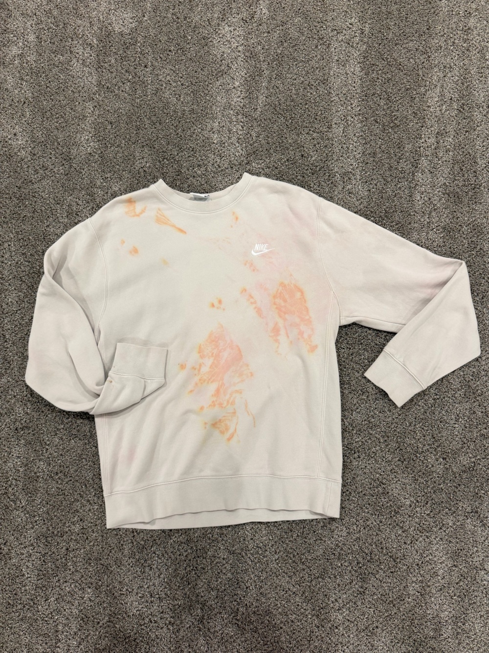 Nike Women's Cream Crewneck Sweatshirt with Peach Tie-Dye Accents